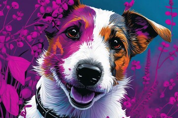 illustration of a small terrier with pink and brown accents created with Generative AI technology