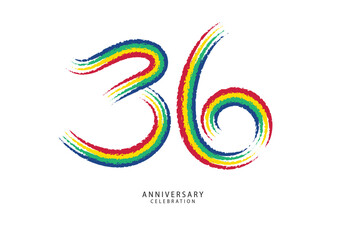 36 years anniversary celebration logotype colorful line vector, 36th birthday logo, 36 number design, anniversary template, anniversary vector design elements for invitation card, poster, flyer.