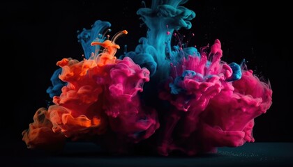 Color ink images moving through the air in wallpaper quality. Generative AI.