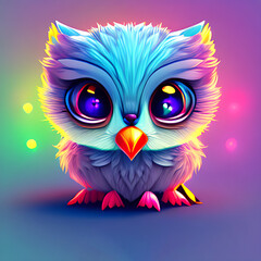 Cute and fantasy owl stands in the style cartoon animation 3D style Illustration