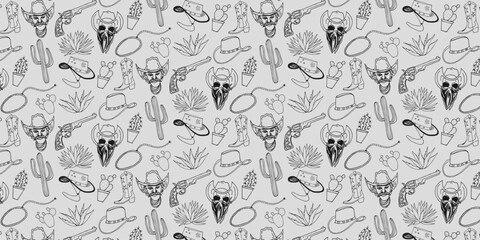 Western Cowboy Vector Hand Drawn Pattern