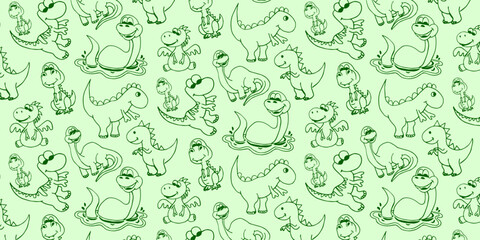 Cartoon Dino Vector Hand Drawn Pattern