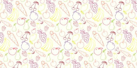 Fototapeta na wymiar Colorful Fruits Hand Drawn Vector Hand Drawn Pattern