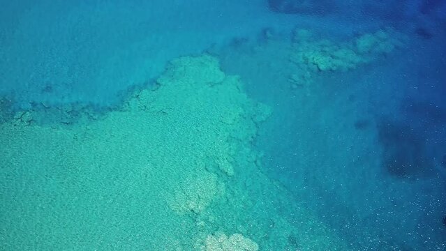 Drone view over the sea at Palaiochora beach in Chania, Crete