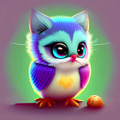 Fototapeta premium Cute and fantasy owl stands in the style cartoon animation 3D style Illustration