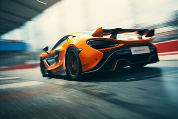 Obraz na płótnie Canvas Fast car racing on track with blurred background. Generative AI