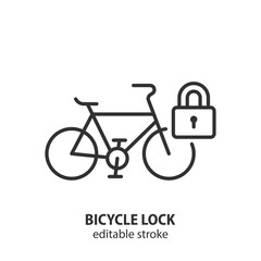 Bicycle parking lock line icon. Bike padlock outline vector symbol. Theft protection illustration. Editable stroke. - 612538755