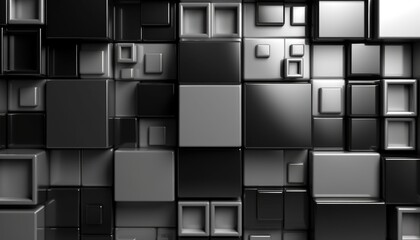 Cube patterns, black background, white background, abstract background, shiny metal, matte metal, Generative Ai