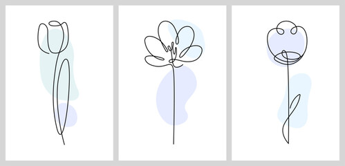 A set of abstract flowers drawn in a single line. Vector. Suitable as an illustration for a poster