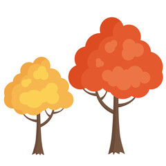 Colorful autumn trees. Cartoon orange and yellow fall tree. Autumnal garden bush icon