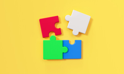 Partnership Puzzle pieces of colorful on a yellow background.