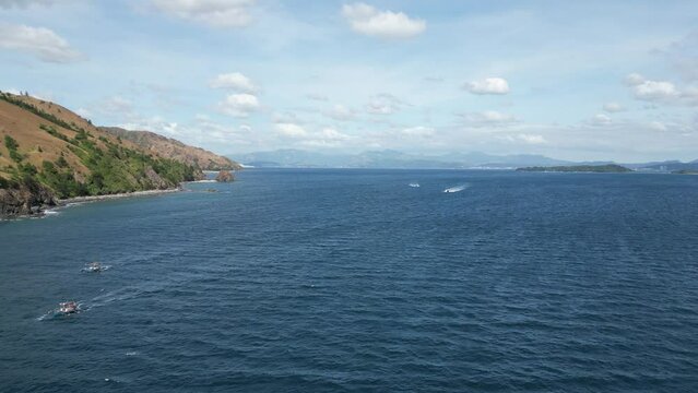 Aerial view of the blue sea and Subic Bay, Philippines in summer