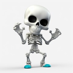 Cute white skeleton in cartoon style, isolated on a white background Generative AI