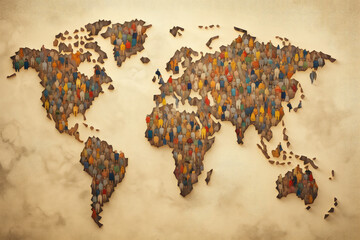 world map made with people