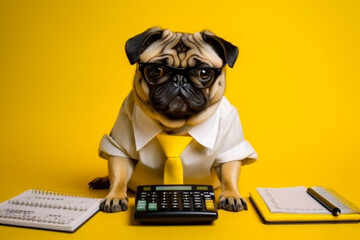 dog humor financial background animal business finance businessman yellow funny pet. Generative AI.