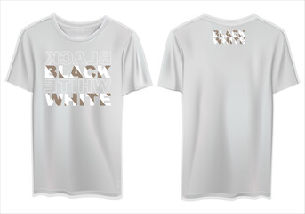 Vector of the front and back of a white t-shirt mockup with template text in a beautiful font