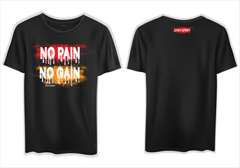 Digital render of a simple black graphic t-shirt with a no pain no gain motivational print