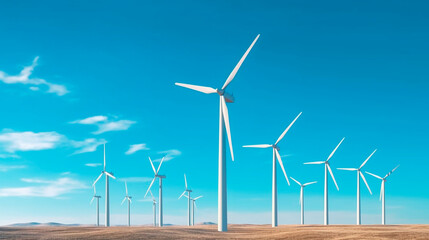 wind turbines in the wind against the blue sky. Generative Ai. 