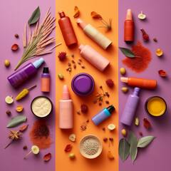 Colorful make up and skin care products