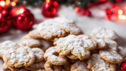Closeup shot of Christmas sugar cookies with festive decorations and ornaments