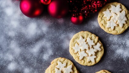 Closeup shot of Christmas sugar cookies with festive decorations and ornaments