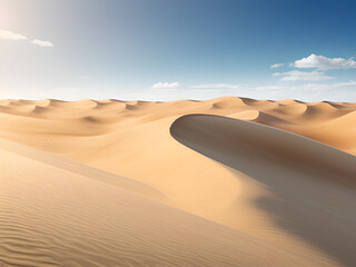 Fototapeta na wymiar Dune in a desert by a blue sky. Created with generative AI technology