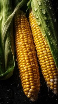 Fresh Organic Corn Vegetable Photorealistic Vertical Background. Healthy Vegetarian Diet. Ai Generated Lifelike Background with Delicious Juicy Corn Vegetable. Generative AI
