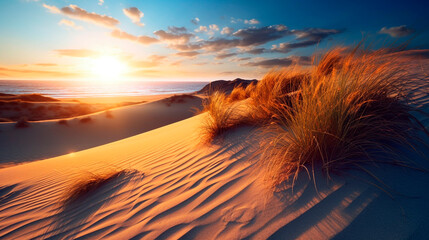 Dunes at sunset. Generative Ai. 