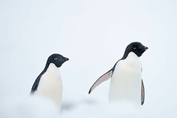Close-up shot of penguins in icy Antarctica