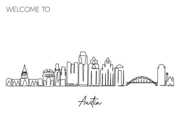 Obraz premium Vector illustration of a hand-drawn design of Austin city and text on a white background
