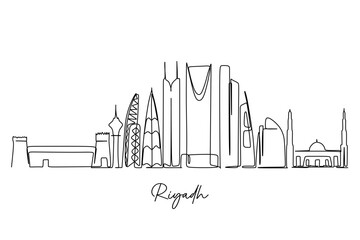 Vector illustration of a hand-drawn design of Riyadh city and text on a white background