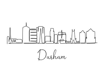 Vector illustration of a hand-drawn design of Durham city and text on a white background
