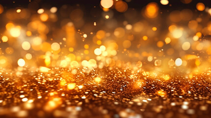 golden christmas background with sparkling lights and glittering dust in the air. Generative Ai. 