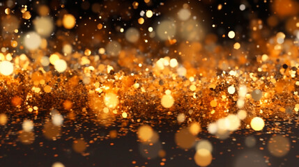 Obraz premium Christmas background with golden lights and shiny sparkles sparkling on a dark background. Generative Ai. 