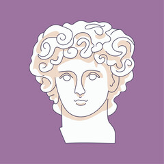 ancient sculpture isolated young curly man head outline contemporary line art greek marble sculpture in trendy hand drawn vector illustration minimalistic artwork