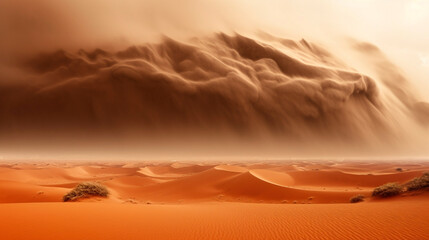 sandstorm. a huge dark cloud of sand and dust rises into the sky. Generative Ai. 