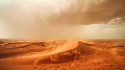 view of a sandstorm approaching from afar in the desert. Generative Ai.  - obrazy, fototapety, plakaty