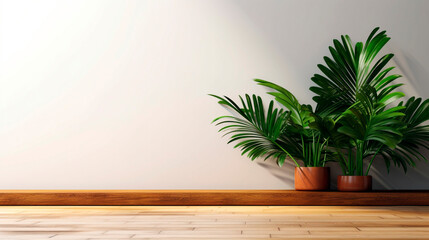 tropical plant in a vase against a white wall. Generative Ai. 