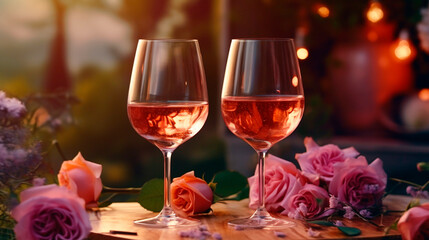 glasses of champagne and roses. Generative Ai. 