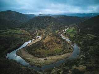 Aerial view of the Gilao river in the Algarve Mountain, Portugal
