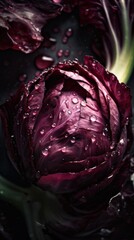 Obraz premium Fresh Organic Radicchio Vegetable Photorealistic Vertical Background. Healthy Vegetarian Diet. Ai Generated Lifelike Background with Delicious Juicy Radicchio Vegetable. Generative AI
