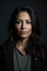 Fototapeta premium Portrait mug shot of a serious hispanic woman, generative AI 