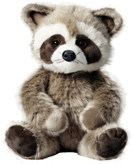 Obraz premium Raccoon stuffed plush aninmal toy for children, isolated on transparent background, generative AI