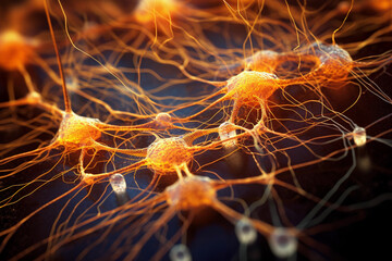 Visualization of active nerve cells in the brain, 3D illustration.