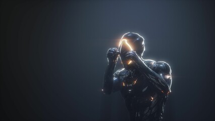 Naklejka premium Alien mechanic bot on a gray background