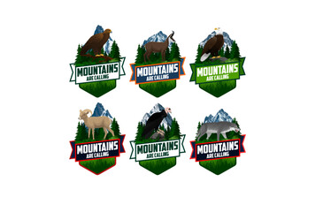 The Mountains Are Calling. vector Outdoor Adventure Inspiring Motivation Emblem logo illustration with king vulture