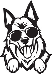 Vector illustration of a German Shepherd dog with sunglasses and its tongue hanging out