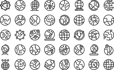 Globe icons set outline vector. Earth map. World grid