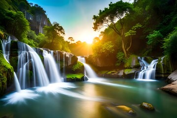 Majestic River with Enchanting Waterfall
Immerse yourself in the mesmerizing beauty of a majestic river adorned with an enchanting waterfall