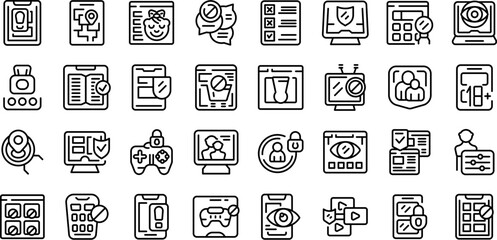 Parental control icons set outline vector. App parent. Internet child